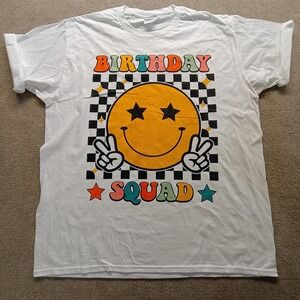Birthday‎ Squad Smile Face Sarcastic Novelty Funny White S/S T-Shirts Mens XL
